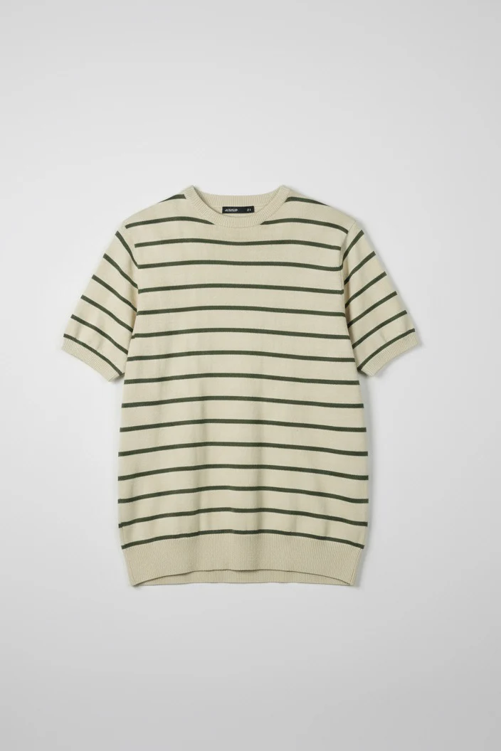 Men Soft Knit Stripe Tee - Cream and Green - Image 6