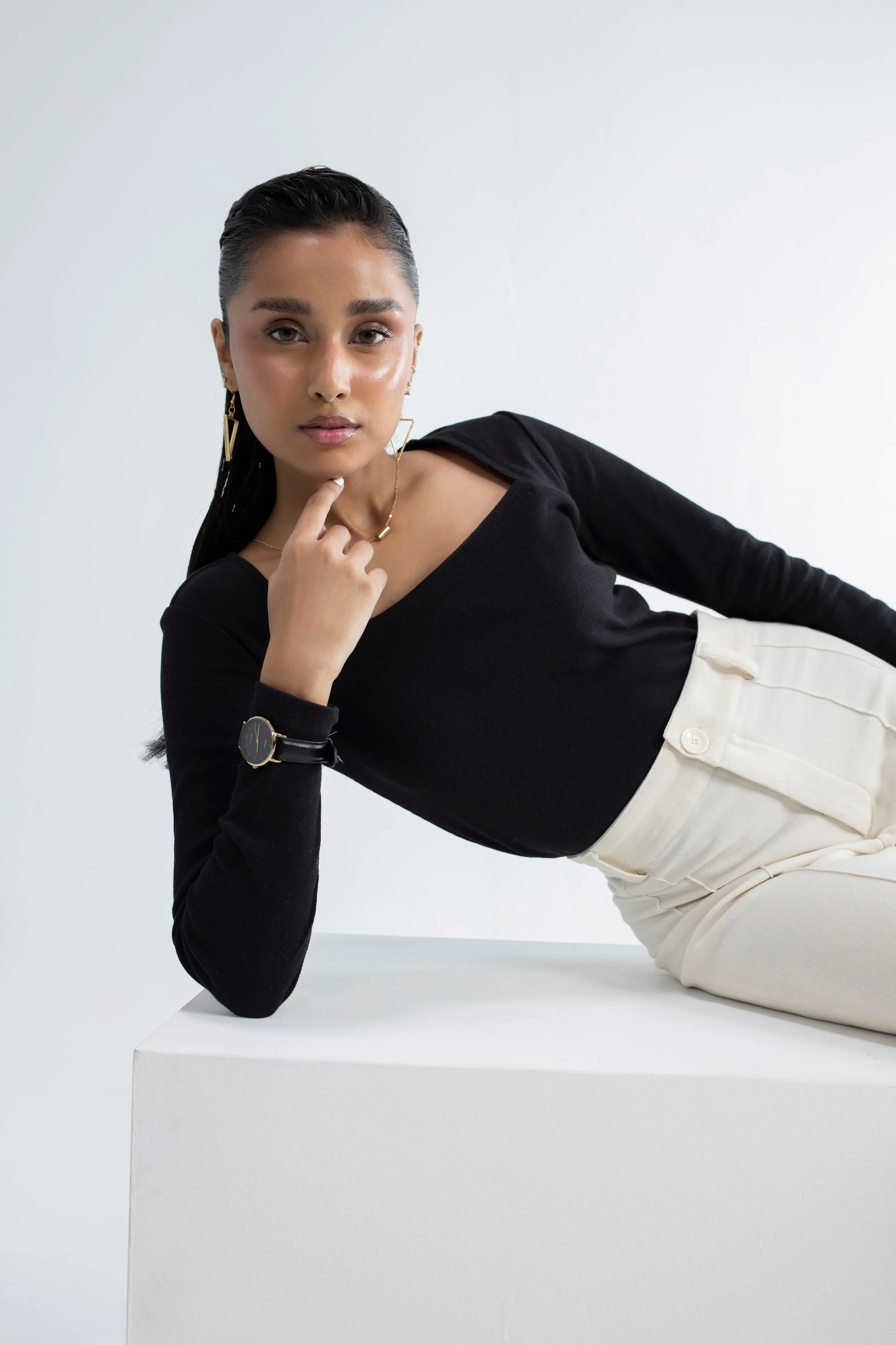 Square Neck Ribbed Top - Black - Image 5