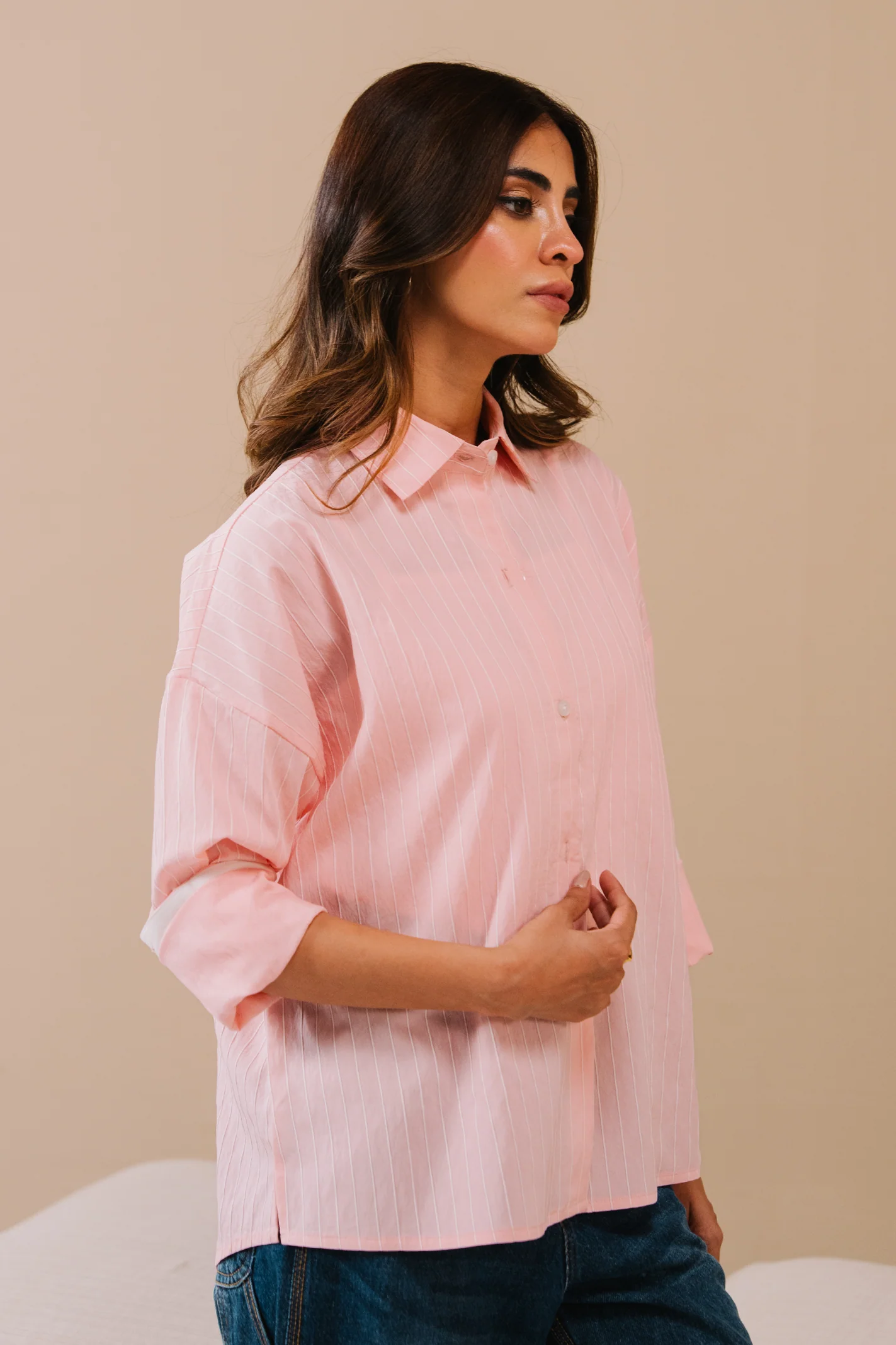 Stripe Button-down shirt - Pink and white stripe - Image 3