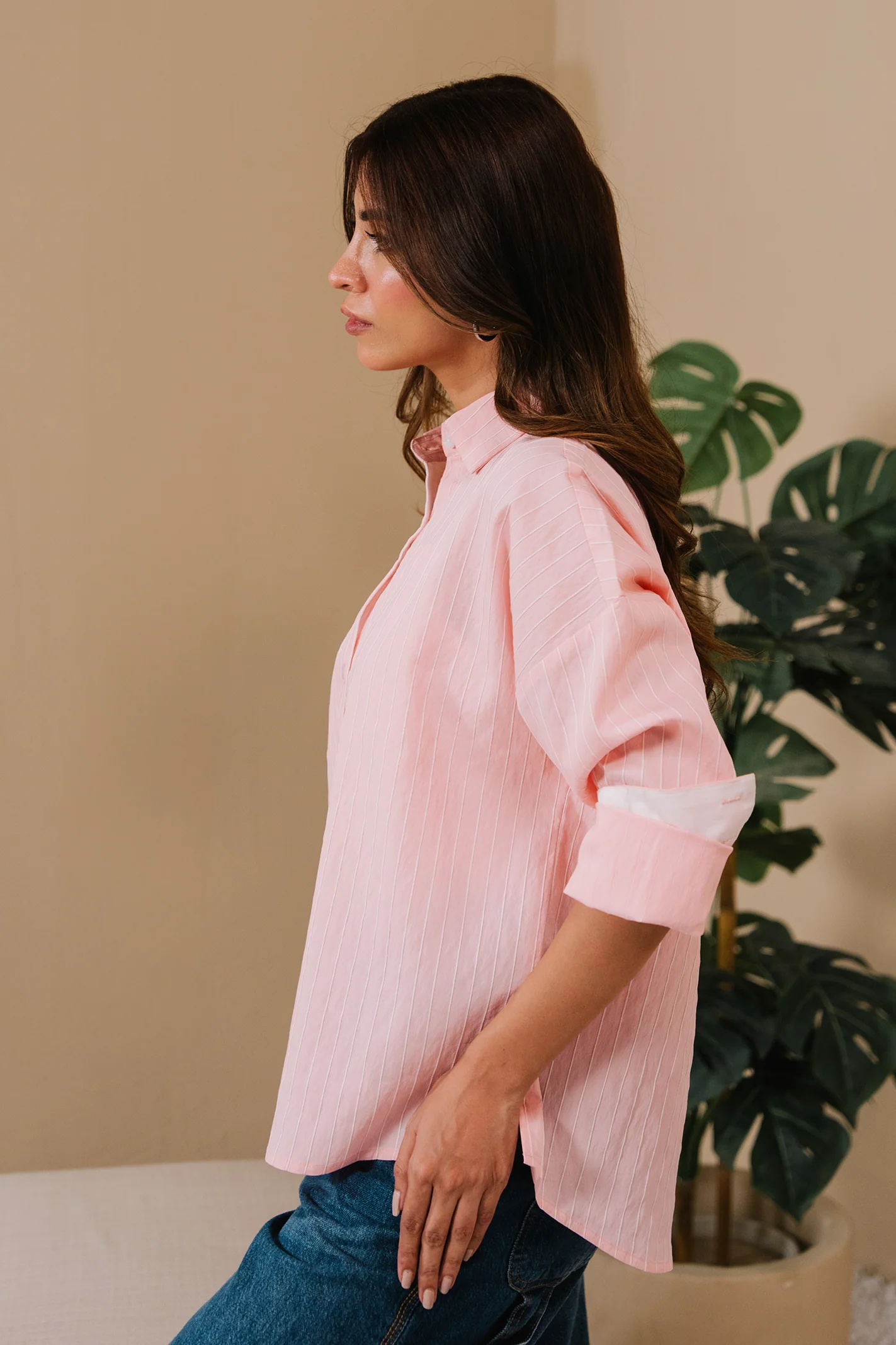 Stripe Button-down shirt - Pink and white stripe - Image 5