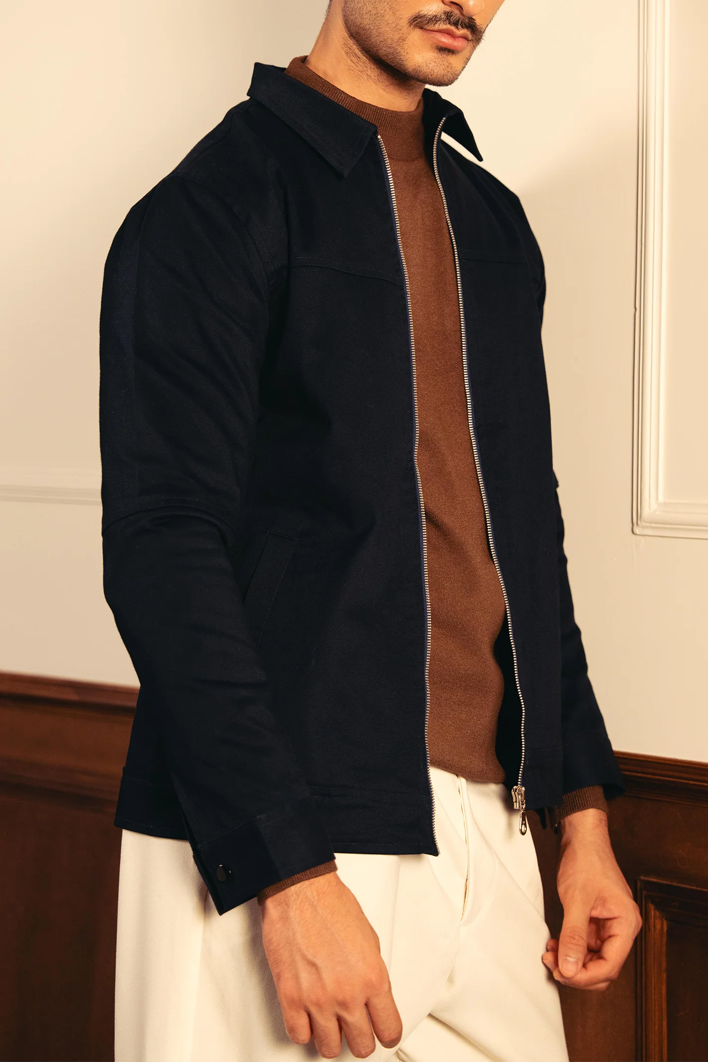Structured Woven Jacket – Navy Blue - Image 4