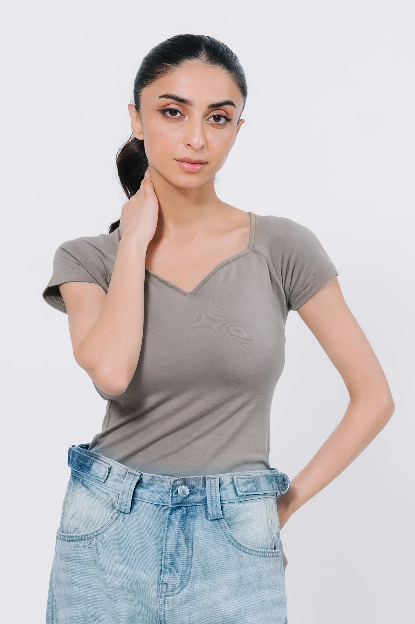 Sweetheart neck top - Sand - Image 5
