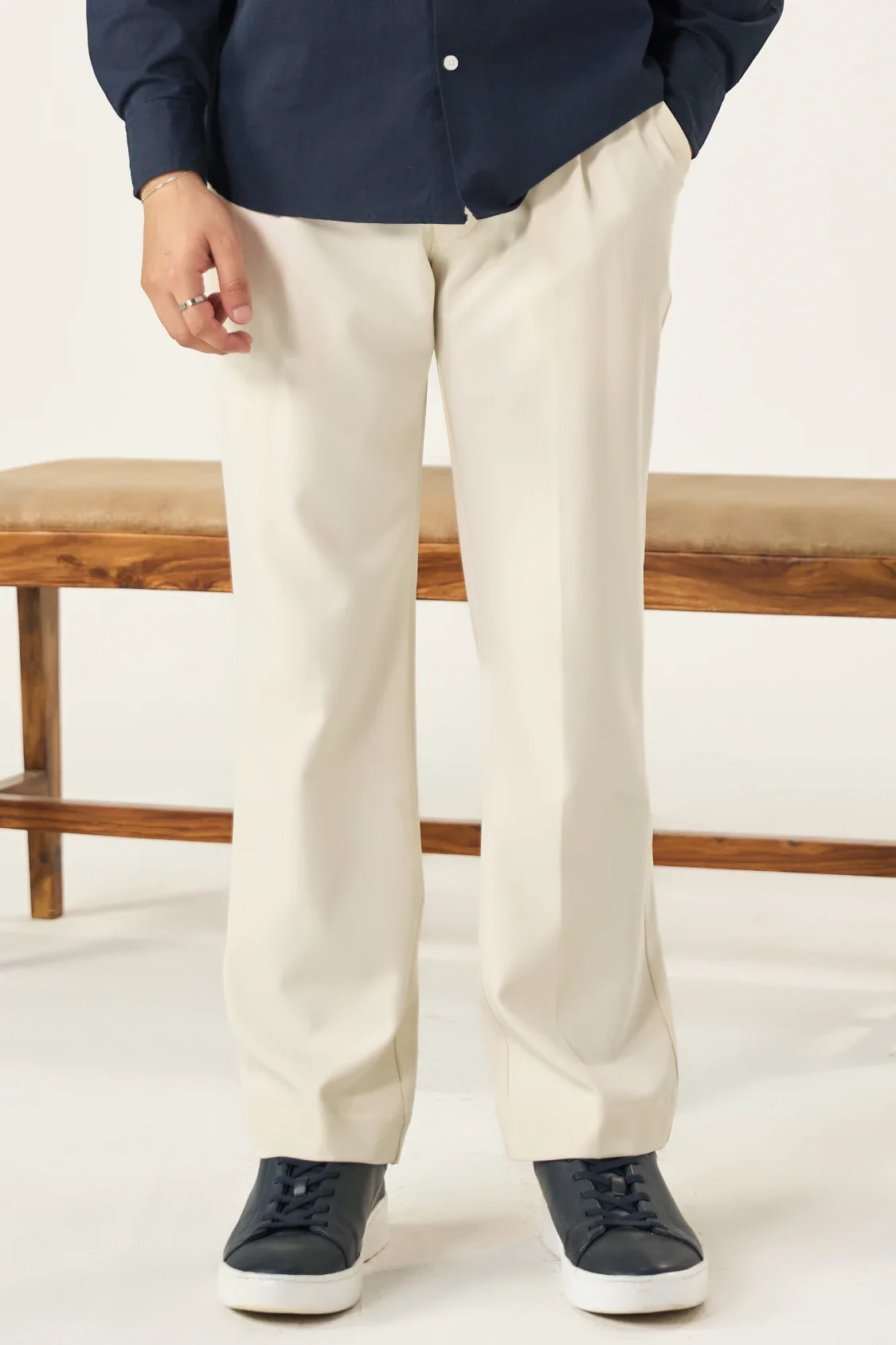 Tailored Pleated Pants - Cream White - Image 4