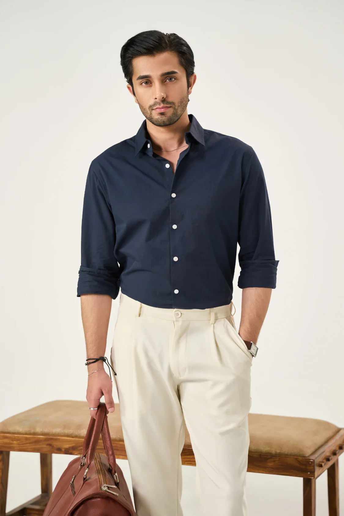 Tailored Pleated Pants - Cream White - Image 6