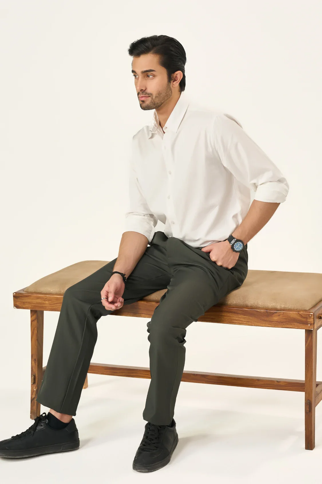 Tailored Pleated Pants - Greenish Grey - Image 5
