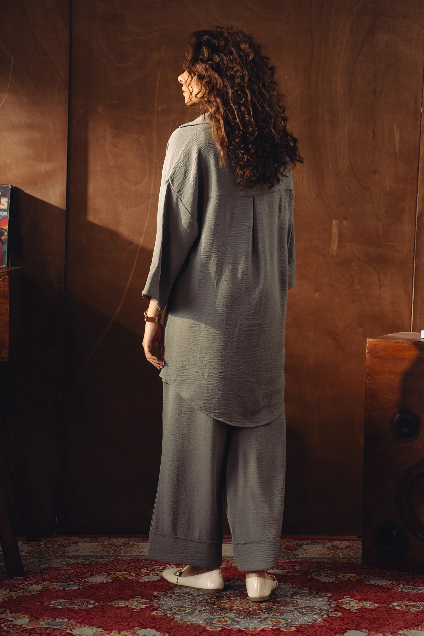 Textured Button Down Co-ord Set - Ice Grey - Image 6
