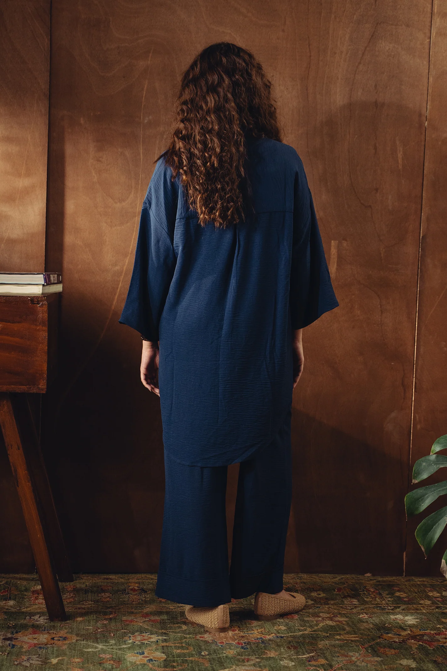 Textured Button Down Co-ord Set - Navy - Image 5