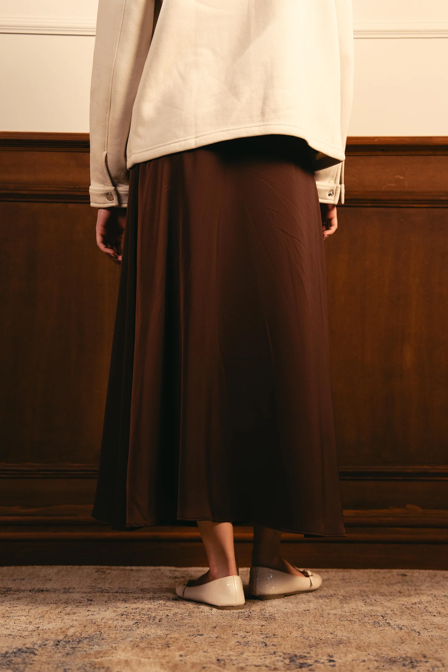 Textured Satin Skirt - Brown - Image 3