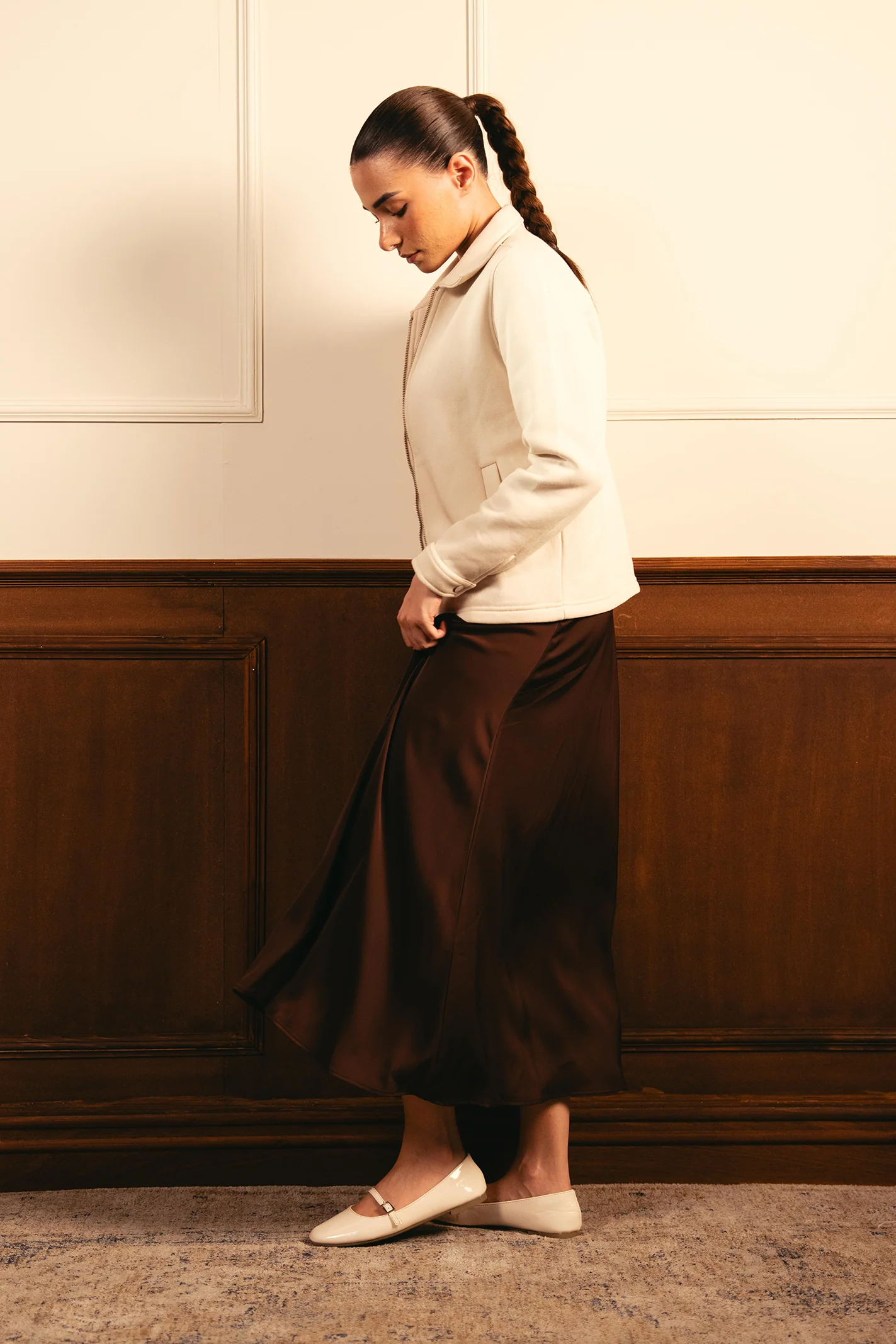 Textured Satin Skirt - Brown - Image 4