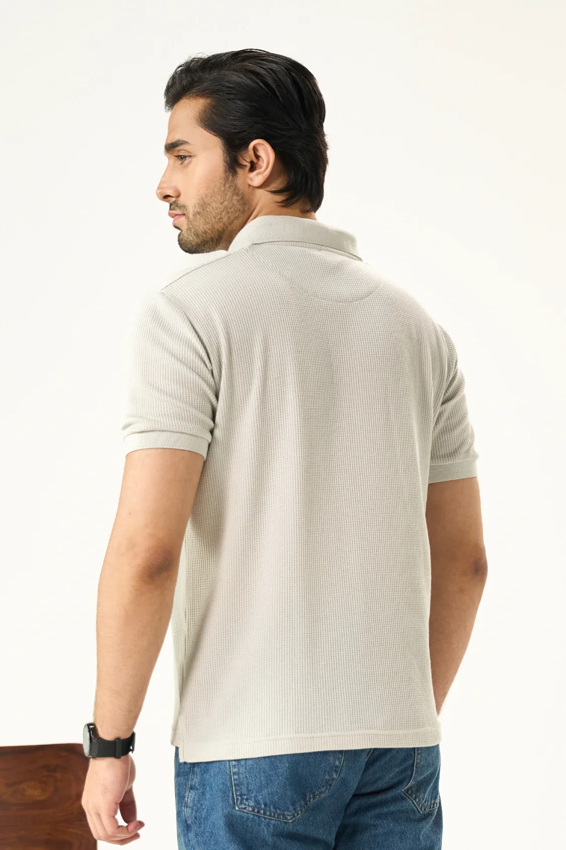 Waffle Zip Polo - Ash White - Image 3