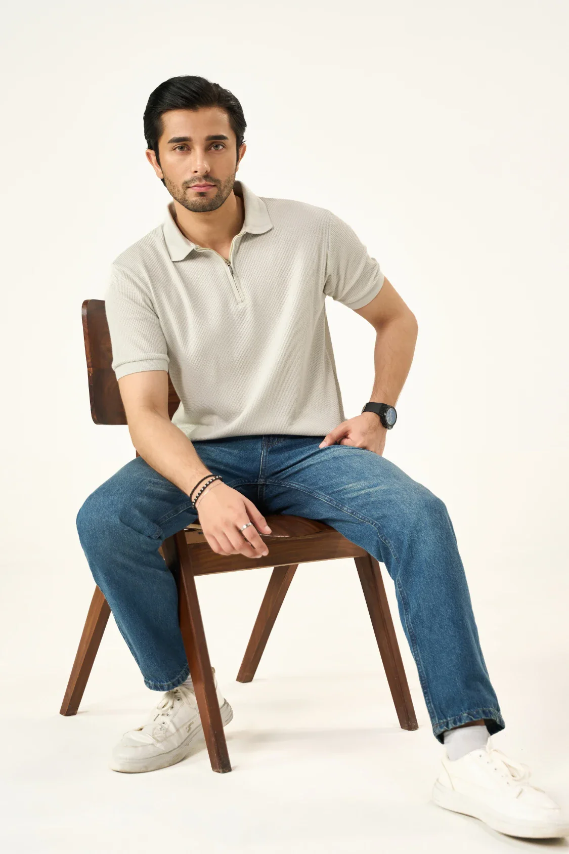 Waffle Zip Polo - Ash White - Image 4