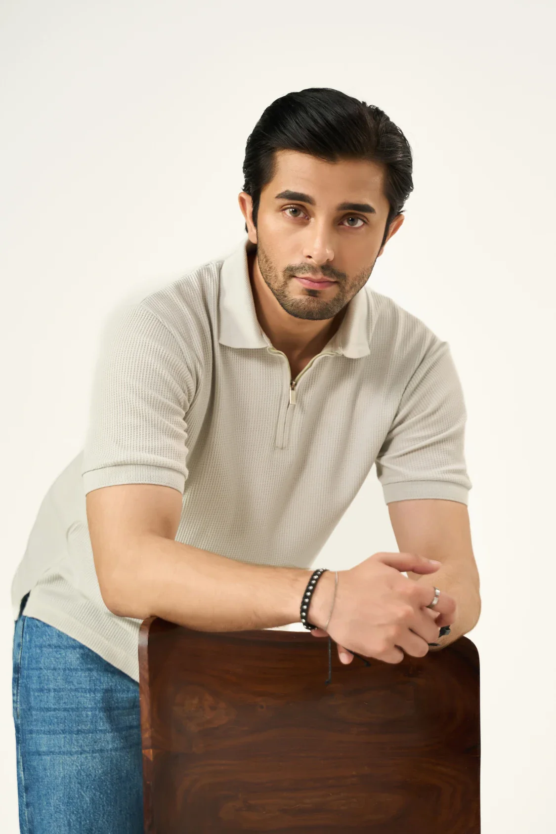 Waffle Zip Polo - Ash White - Image 6