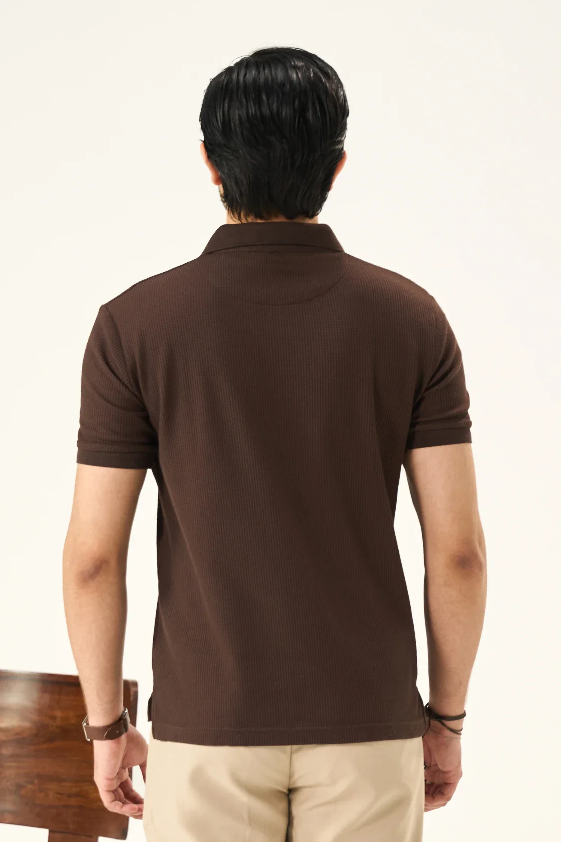 Waffle Zip Polo - Mocha Brown - Image 4