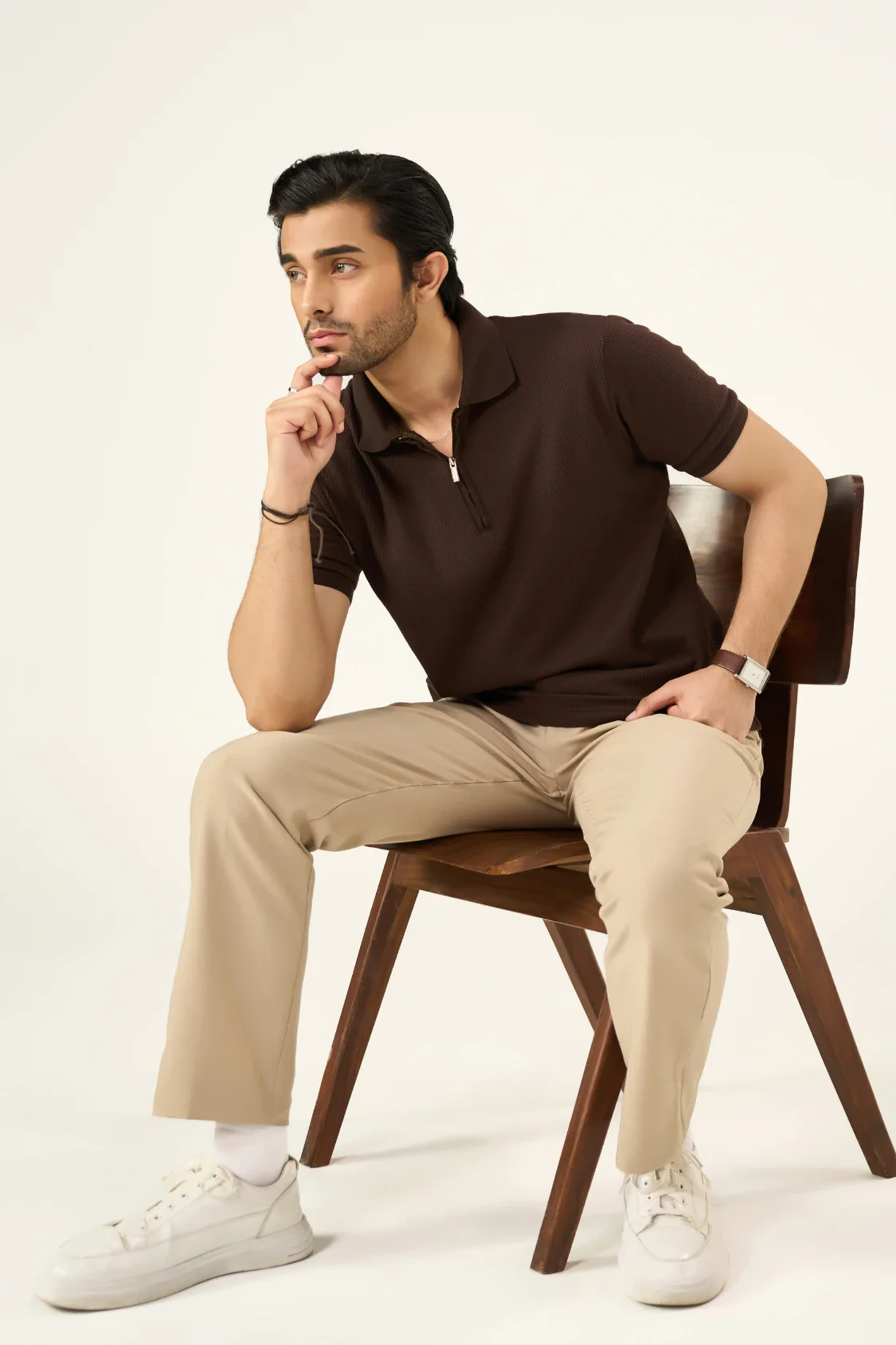 Waffle Zip Polo - Mocha Brown - Image 5