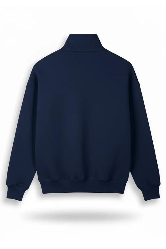 Women Classic Quarter Zip-up Sweatshirt - Navy Blue - Image 7