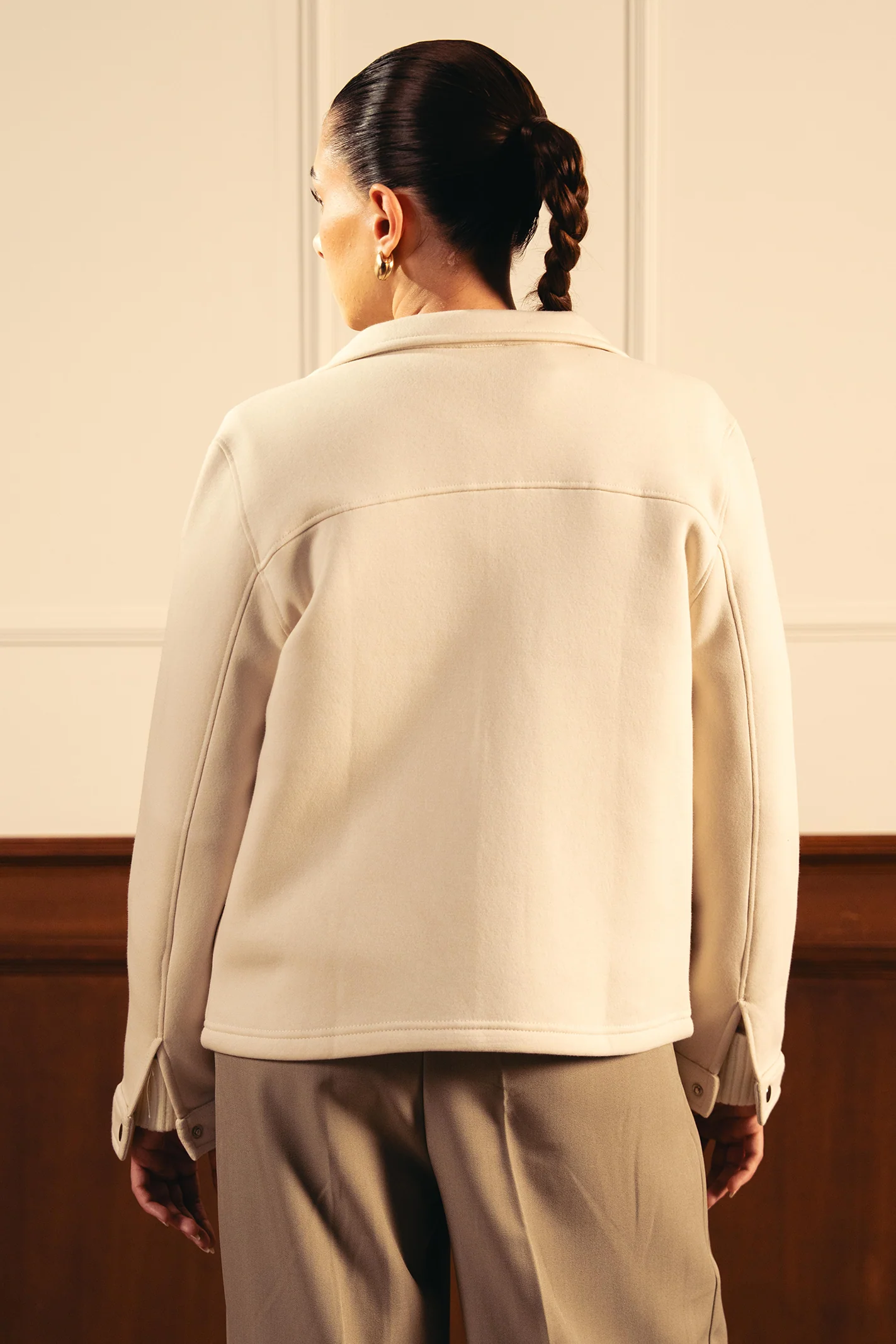 Women Full Zipper Jacket - Ivory - Image 3
