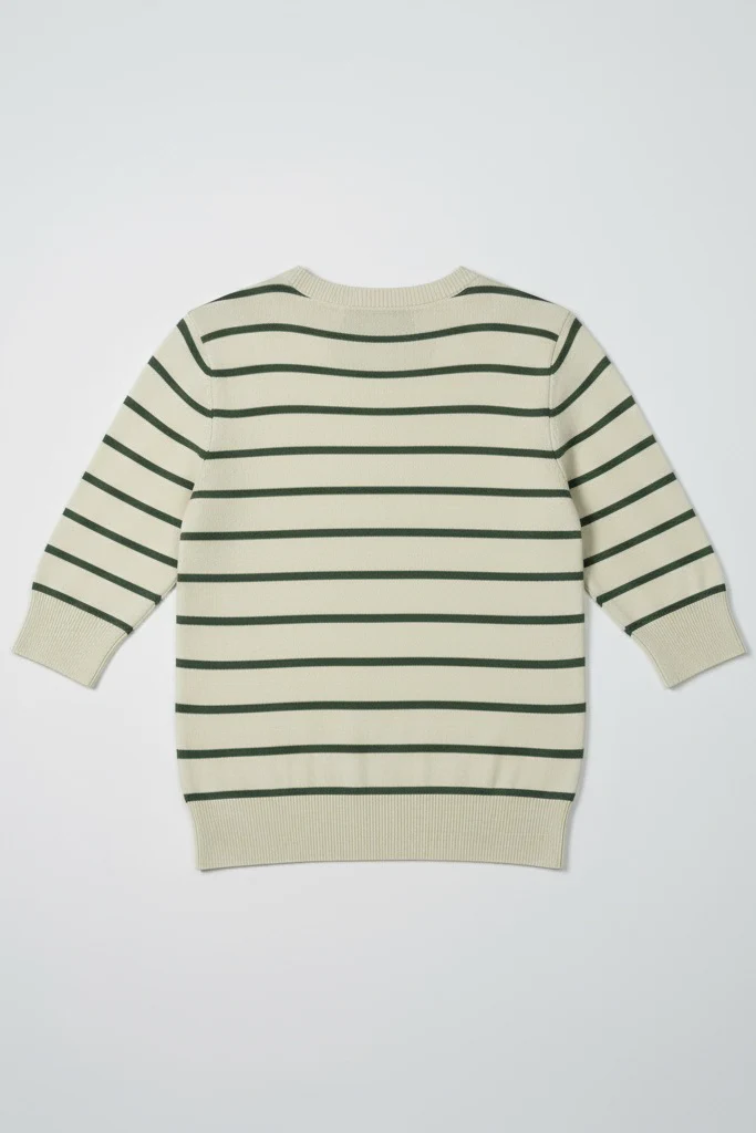 Women Soft Knit Stripe Tee - Cream and Green - Image 6